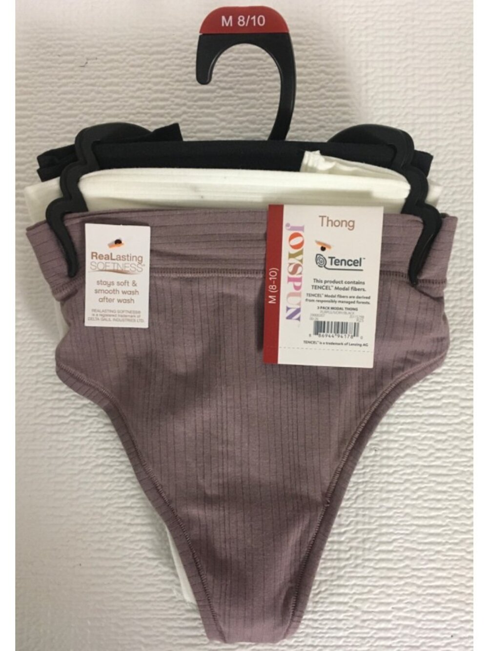 Joyspun 3 Pack Modal Thong Underwear Size M 8 to 10 Purple Cream Black New